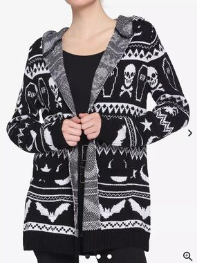 HOT TOPIC NWOT Dead Inside Creepy Icons Fair Isle Cardigan